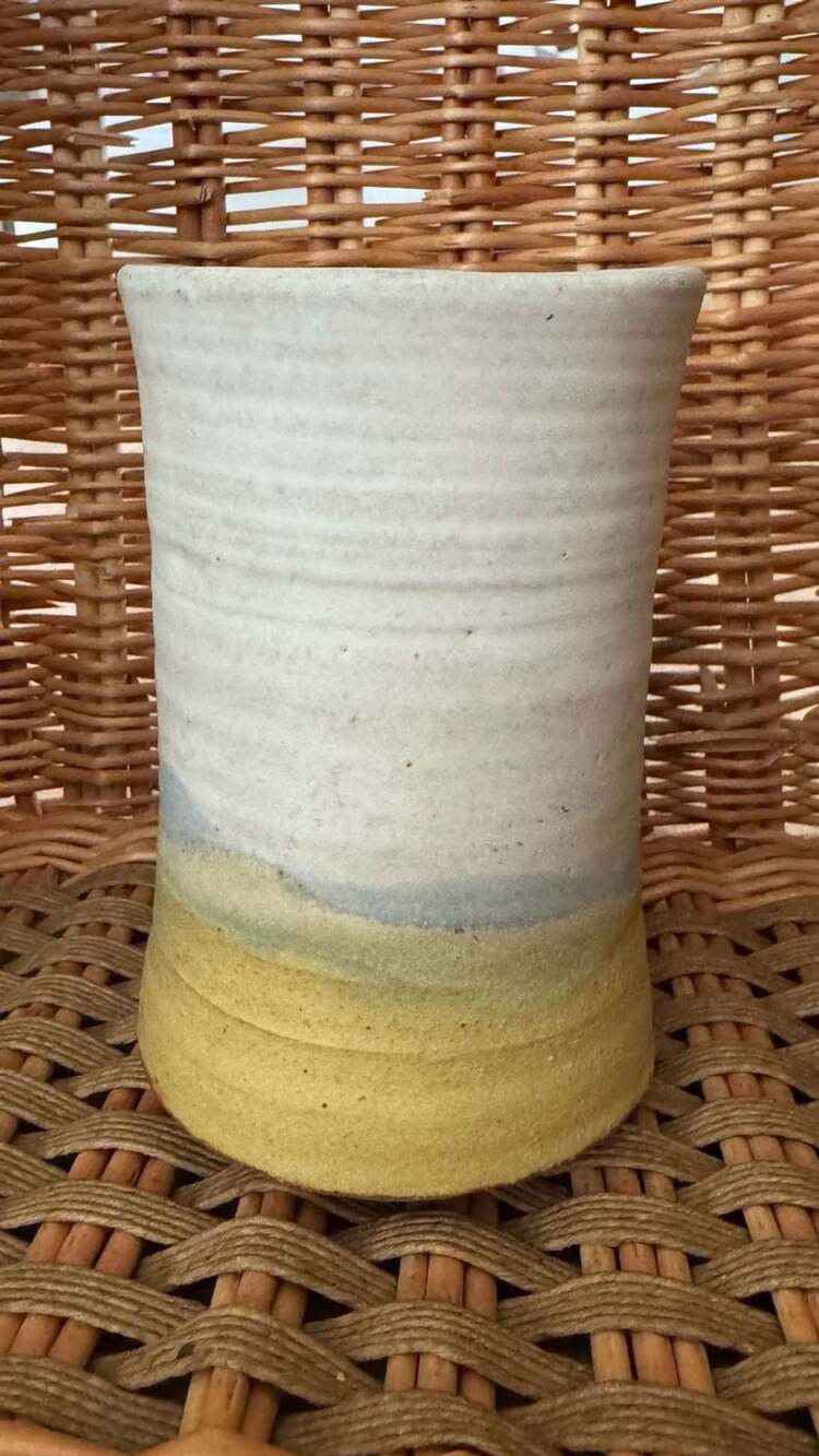 Studio Art Pottery Hand Thrown Signed Ceramic Cylinder Vase